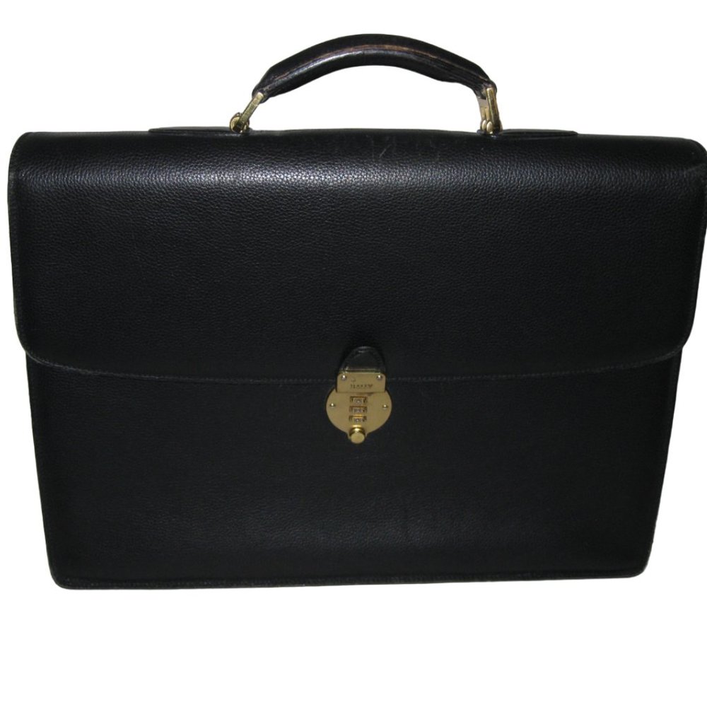 *Authentic* Bally Bags l Men's Classic Briefcase Genuine Leather Pebbled Black